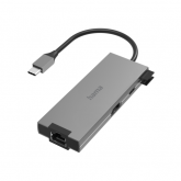 Hub USB Hama multiport, 2x USB 3.0 Tip A, 1x USB Tip C, 1x RJ45, Grey
