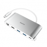 Hub USB Hama multiport, 3x USB Tip A, 2x USB Tip C, 1x VGA, 1X HDMI + RJ45, Grey