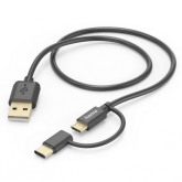 Cablu de date Hama 2-in-1 00201533, USB-A - Micro USB + USB-C, 1m, Black