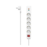 Prelungitor Hama 00223186, 5x Shucko, 2x USB-A, 1.4m, White