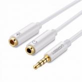 Cablu audio Ugreen AV141, 3.5mm jack male - 2x 3.5mm jack female, 0.20m, White