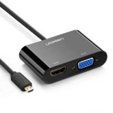 Adaptor Ugreen MM115, VGA + HDMI - micro HDMI, Black