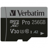 Memory Card microSDXC  Verbatim Pro, 256GB, Clasa 10, UHS-I U3, A2 + Adaptor SD