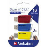 Set Stick-uri Memorie Verbatim Store 'n' Click 16GB, USB 3.2 gen 1, Red/Yellow/Blue, 3buc