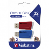 Set Stick-uri Memorie Verbatim Store 'n' Click 32GB, USB 3.2 gen 1, Red/Blue, 2buc
