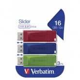Set Stick Memorie Verbatim Slider 49326, 16GB, USB 2.0, Red/Blue/Green, 3buc