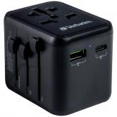 Incarcator retea Verbatim UTA-02 Universal Travel Adapter, 1x USB-C, 1x USB-A, Black