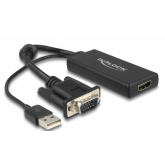 Adaptor Delock 62668, VGA male - USB 2.0 female + HDMI female, 0.25m, Black