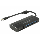 Hub USB Delock 63932, USB-C male, 3 x USB 3.0, 1 x VGA, Black