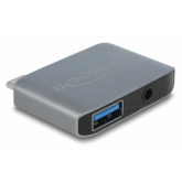 Adaptor Audio Delock 63965, USB-C male - 3.5mm jack female + USB 3.0 female, Gray