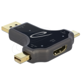 Adaptor Delock 3-in-1 64060, DisplayPort + Mini DisplayPort + USB-C - HDMI, Black