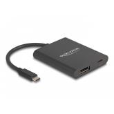Adaptor Delock 64202, USB-C male - DisplayPort female + USB-C female, Black