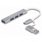 Hub USB Delock 64214, 3x USB 2.0 + 1x USB 3.0, Silver