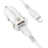 Incarcator auto Borofone BZ22, 1 x USB-A, 1 x USB-C, 1 m, 18 W, White