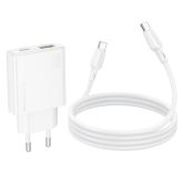 Incarcator retea Borofone BN24, 1 x USB-A, 1 x USB-C, 20 W, White