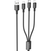 Cablu de date Borofone BX72, USB-A male - micro USB + USB-C + Lighting, 1 m, Black