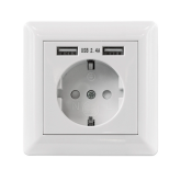 Priza Intellinet 772174, 1x Schuko, 2x USB-A, White