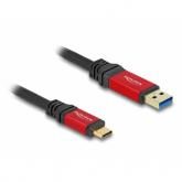 Cablu de date Delock 80619, USB-A male - USB-C male, 3m, Black-Red