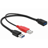 Cablu Delock 83176, USB 3.0 male - USB 3.0 male + USB 3.0 female, 0.30m, Black