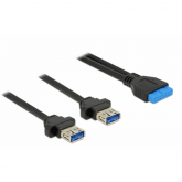 Cablu Delock 85244, USB 3.0 19 pin - 2x USB-A 3.0, 0.8m, Black