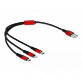 Cablu de date Delock 85891 3in1, USB - micro USB + Lightning + USB-C, 0.3m, Black-Red