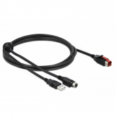 Cablu Delock 85941, PoweredUSB male - USB-A male +  Mini-DIN 3 pin male, 2m, Black