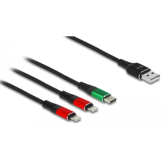 Cablu Delock 3-in-1 87881, 1 x USB male - 1 x USB-C male + 2 x Lightning male, 0.30m, Black