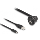 Cablu Delock 88103, USB-A female + USB-C female - 1 x USB-A male + 1 x USB-C male, 1m, Black