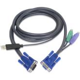 Cablu KVM Inter-Tech 88887057, 2 x VGA, 2 x PS2, 1 x USB, 10 m, Black