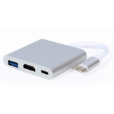 Adaptor Gembird A-CM-HDMIF-02-SV, USB-C - HDMI + USB-A + USB-C, Silver