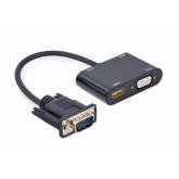 Adaptor Gembird A-VGA-HDMI-02, VGA male - VGA female + HDMI female, Black