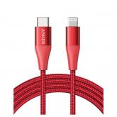Cablu de date Anker A8653H91, USB-C - Lightning, 1.8m, Red