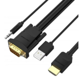 Cablu Vention ABIBH, HDMI male - VGA male + 3.5 mm jack + USB 2.0, 2 m, Black