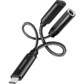Adaptor audio Axagon ADA-HCPD, 1 x USB-C male - 1 x USB-C female + 3.5mm jack female, Black