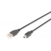 Cablu Digitus by Assmann AK-300108-018-S, USB-A male - Mini USB-B male, 2m, Black