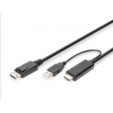 Cablu Digitus by Assmann AK-330111-020-S, HDMI male - HDMI + DisplayPort male, 2m, Black