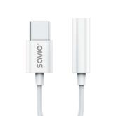 Adaptor audio Savio AK-51, USB Tip C - 3.5mm jack, White