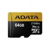 Memory Card microSDXC A-data Premier One 64GB, Class 10, UHS-II U3, V90 + Adaptor SD