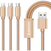 Cablu de date Biostar 3-in-1, USB - Micro USB + Lightning + USB-C, 1.2m, Gold