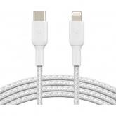 Cablu de date Belkin Boost Charge Braided, USB-C - Lightning, 1m, White