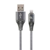 Cablu de date Gembird Premium Cotton Braided, USB - Lightning, 1m, Grey 