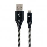 Cablu de date Gembird Premium Cotton Braided, USB - Lightning, 2m, Black-White