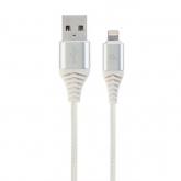 Cablu de date Gembird Premium Cotton Braided, USB - Lightning, 2m, Silver-White