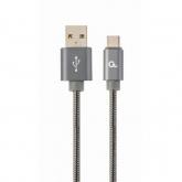 Cablu de date Gembird Premium Cotton Braided, USB - Lightning, 2m, Turquoise-White