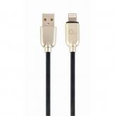 Cablu de date Gembird Premium rubber, USB 2.0 - Lightning, 2m, Black-Gold