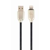 Cablu de date Gembird Premium rubber, USB 2.0 - Lightning, 2m, Black-Gold