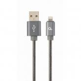 Cablu de date Gembird Premium spiral metal, USB 2.0 - Lightning, 1m, Metallic-Grey