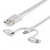 Cablu de date Startech LTCUB1MGR, USB - micro USB + USB-C + Lightning, 1m, Silver