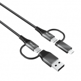Cablu de date Trust Keyla Strong 4-In-1, USB-C - USB-C + micro USB + USB, 1m, Grey