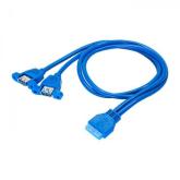 Cablu USB Akyga AK-CA-62, 2x USB 3.0 female - USB 3.0 19-pin header female, 0.65m, Blue